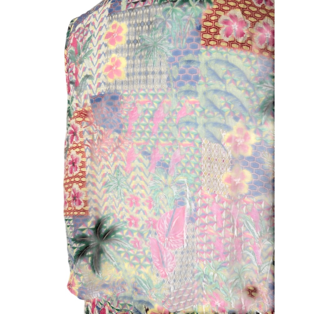Robert Louis Tropical Patchwork Maxi Dress Womens Medium Pink Floral Palm Tree - Picture 4 of 6